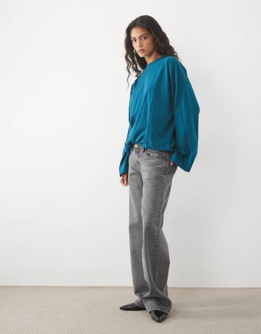 ASOS DESIGN long sleeve skate t-shirt in petrol blue, 3 of 4