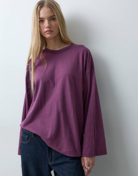ASOS DESIGN long sleeve skate t-shirt in plum - view 1