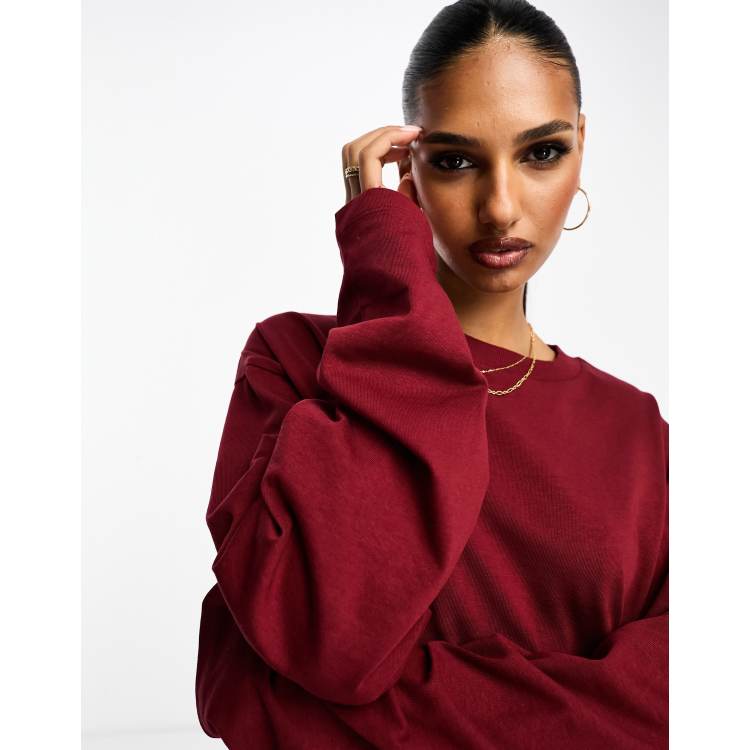 ASOS DESIGN long sleeve skater t-shirt in burgandy | ASOS