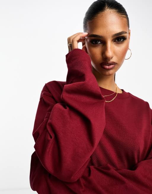 ASOS DESIGN long sleeve skater t-shirt in burgundy