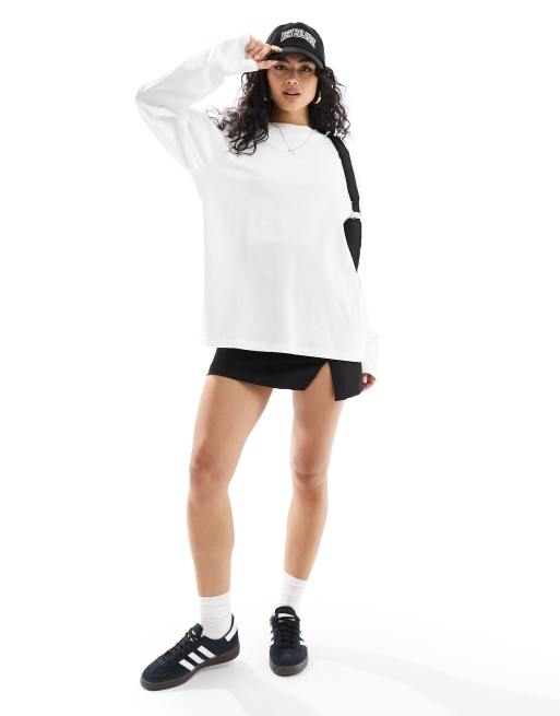 Asos Design Long Sleeve Skater T Shirt In White Asos 5820