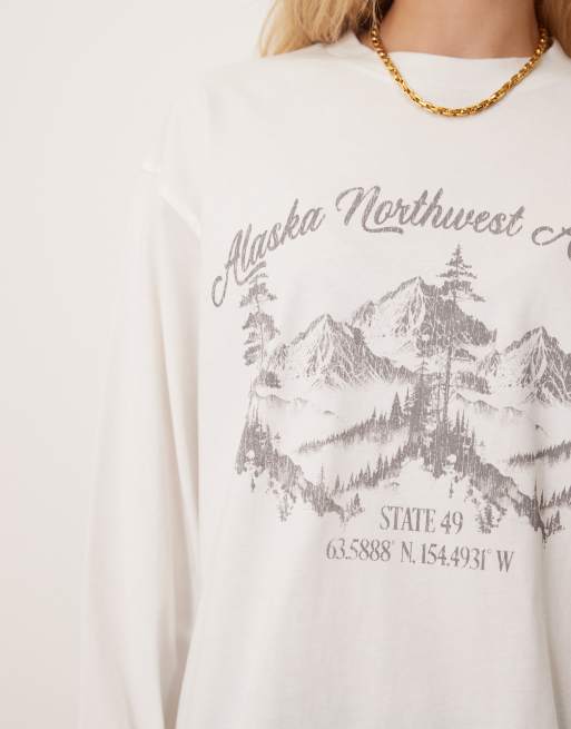 ASOS DESIGN long sleeve skater t-shirt with Alaska graphic in white