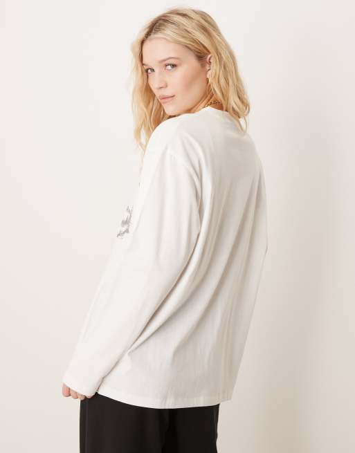 ASOS DESIGN long sleeve skater t-shirt with Alaska graphic in white