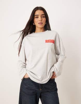 Asos Design Long Sleeve Skater T-shirt With Leopard Graphic In Gray