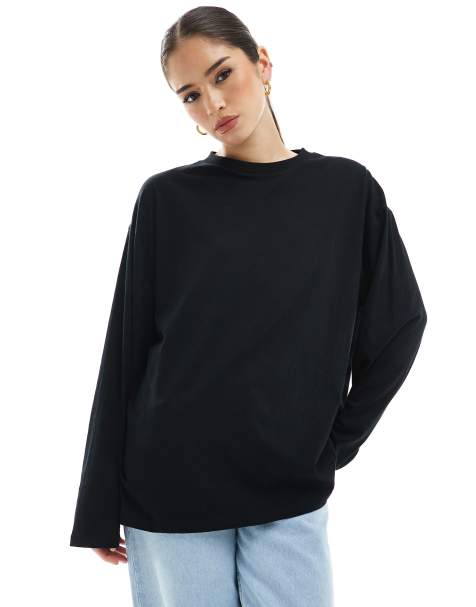 ASOS DESIGN long sleeve skater tee in black - view 1
