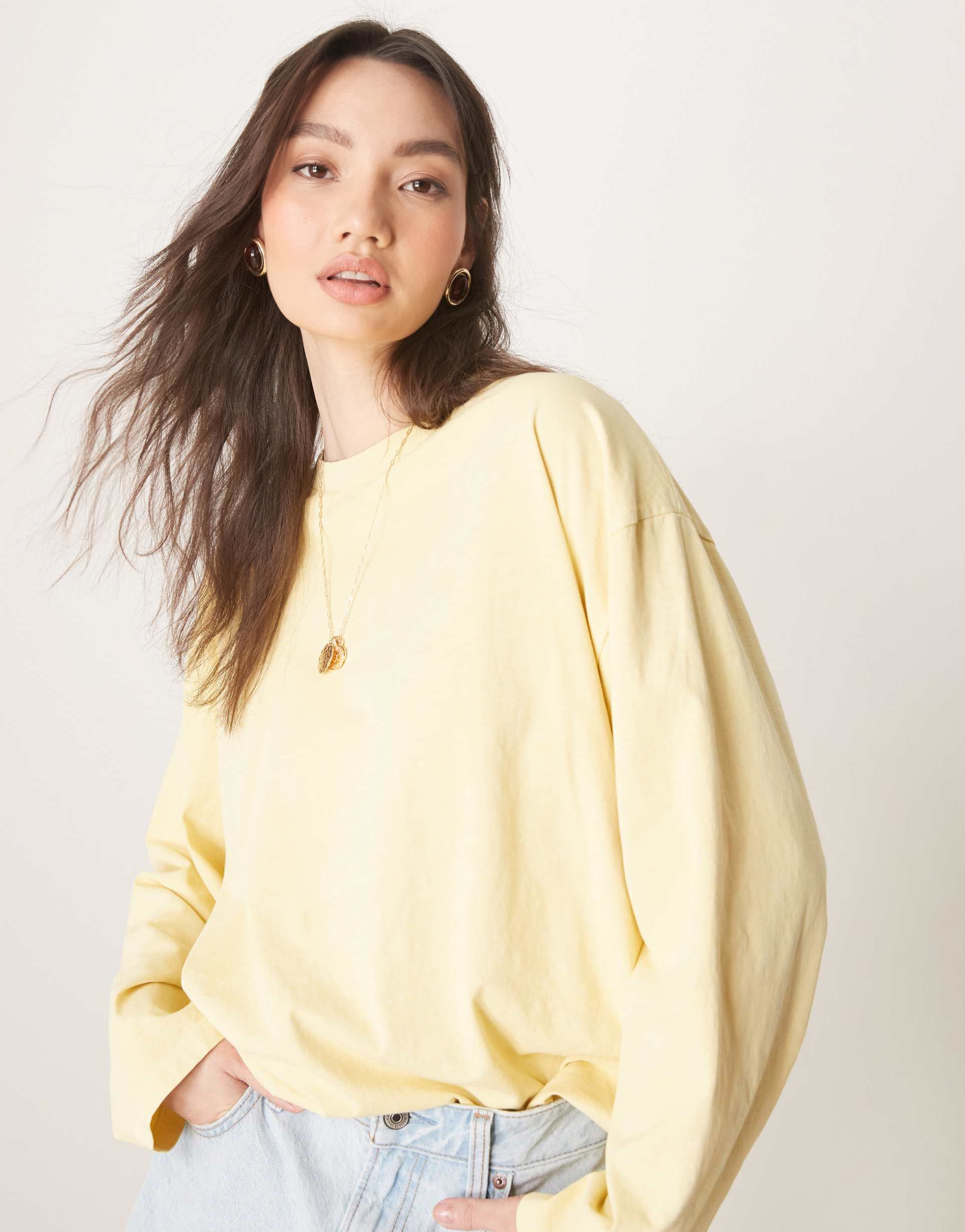asos design long sleeve skater tee in buttermilk