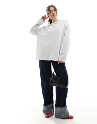 Asos Design Long Sleeve Skater Tee In Gray