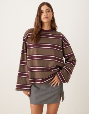 Asos Design Long Sleeve Skater Tee In Multi