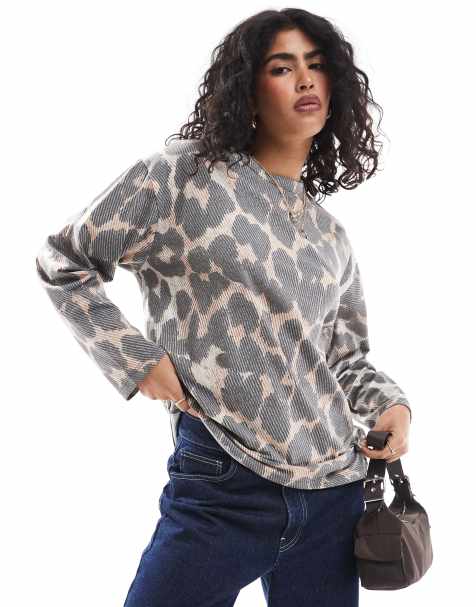 ASOS DESIGN long sleeve skater tee in leopard print - view 1