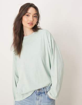 Asos Design Long Sleeve Skater Tee In Sage-green