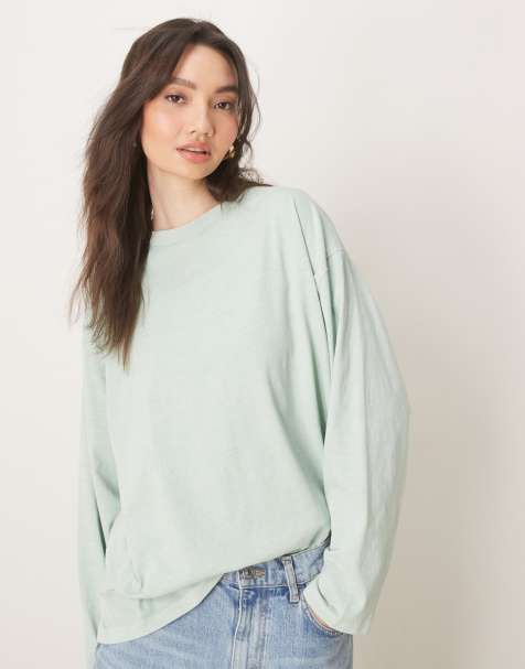 ASOS DESIGN long sleeve skater tee in sage - view 1