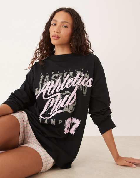 ASOS DESIGN long sleeve skater tee with athletics club graphic in black - view 1