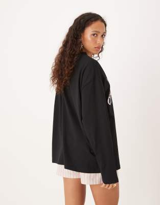 Asos Design Long Sleeve Skater Tee With Athletics Club Graphic In Black