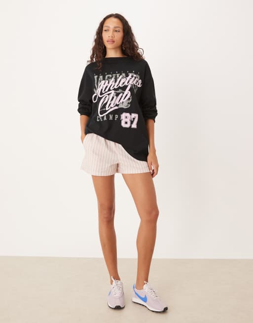ASOS DESIGN long sleeve skater tee with athletics club graphic in black, 3 of 4