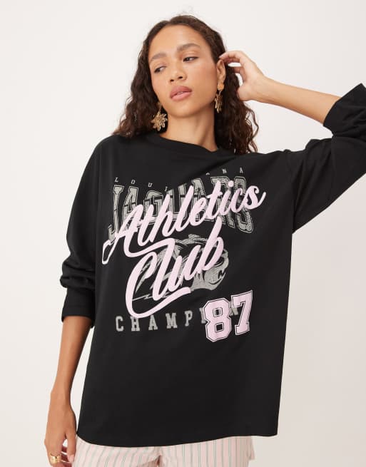 ASOS DESIGN long sleeve skater tee with athletics club graphic in black