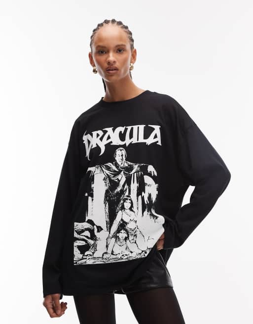 ASOS DESIGN long sleeve skater tee with Halloween Dracula licensed graphic in black