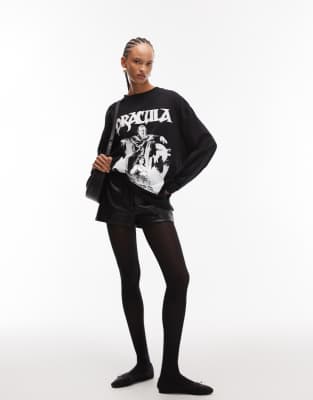 Asos Design Long Sleeve Skater Tee With Halloween Dracula Licensed Graphic In Black