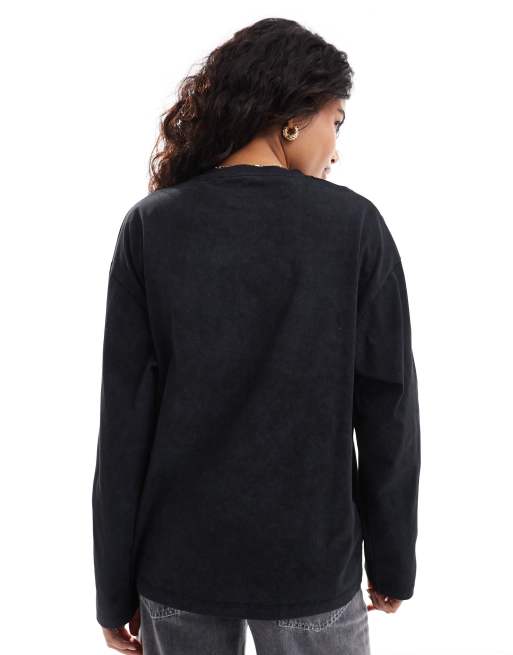 ASOS DESIGN long sleeve skater tee with nashville graphic in charcoal
