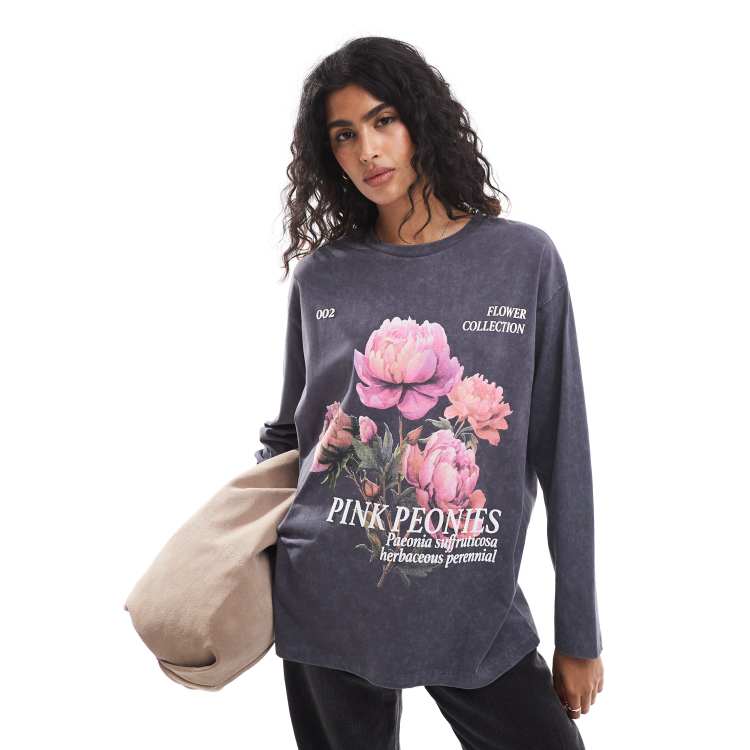 ASOS DESIGN long sleeve skater tee with peony flower graphic