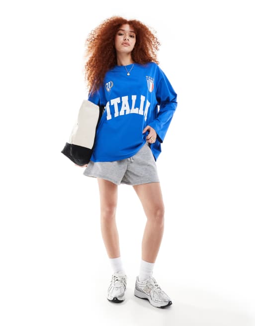 ASOS DESIGN long sleeve skater top with italia graphic in blue