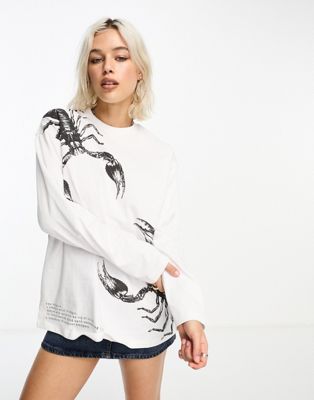 ASOS DESIGN long sleeve skater top with scorpion graphic in white | ASOS