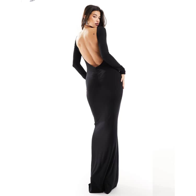 ASOS DESIGN long sleeve slash neck backless maxi dress in