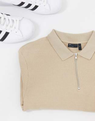 beige long sleeve polo shirt