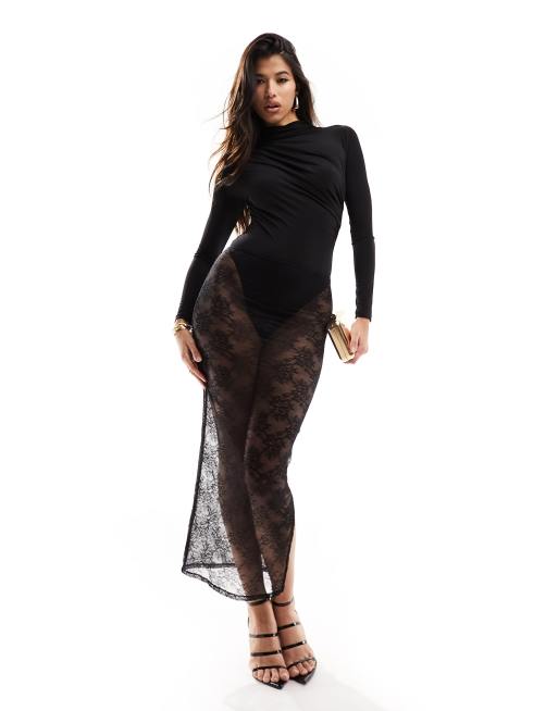 Black Slinky Draped Sleeve Bodysuit