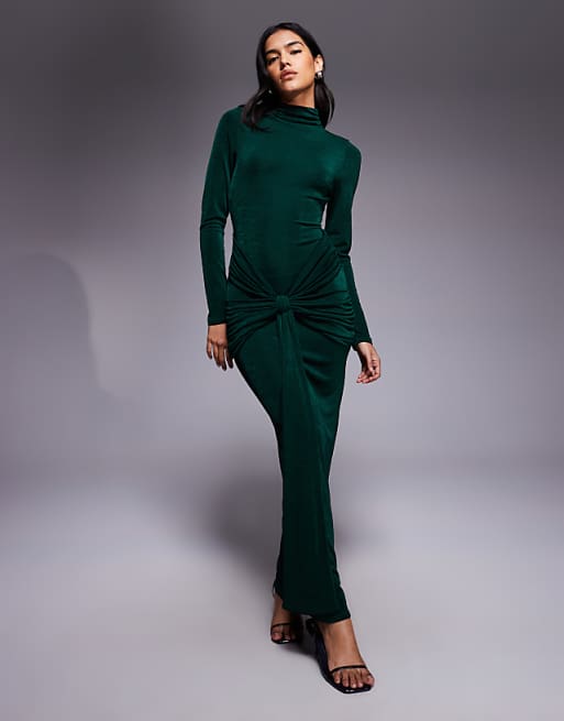 long sleeve green dress womens ZAPAKA Women Dark Prom A-Line Wrap Long Sleeves Velvet Evening Dress, Dark Green / S Floor length ASOS Design - Long Sleeve