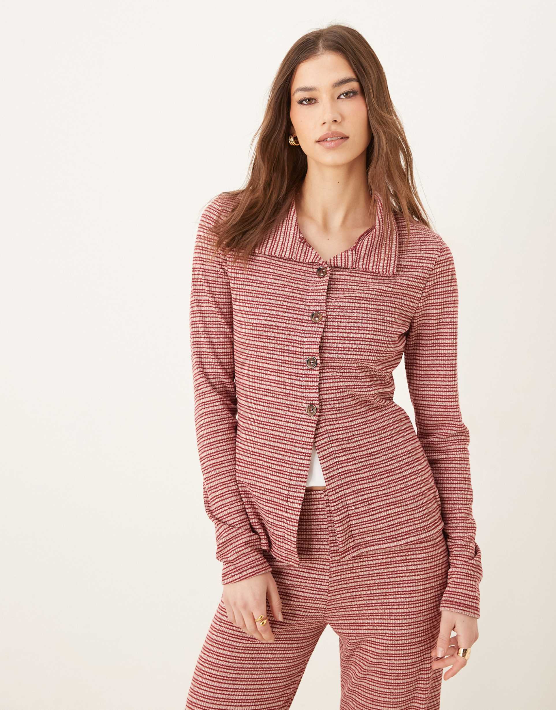asos design long sleeve slit hem cardigan in stripe - part of a set