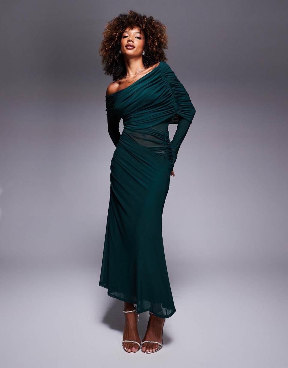 Long sleeve bardot maxi dress