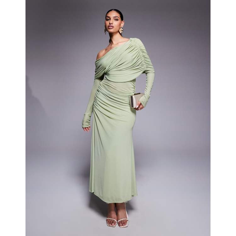 knee length dresses for ladies Lustre Open Back Mesh Maxi Dress Sage