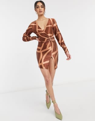 asos satin long sleeve dress