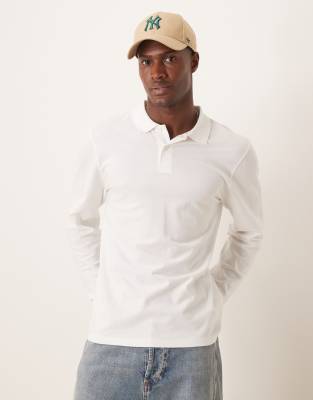 long sleeve smart pique polo in white