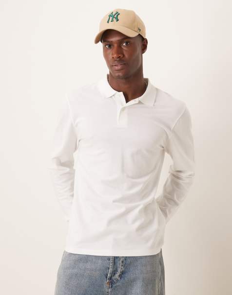 ASOS DESIGN long sleeve smart pique polo in white - view 1