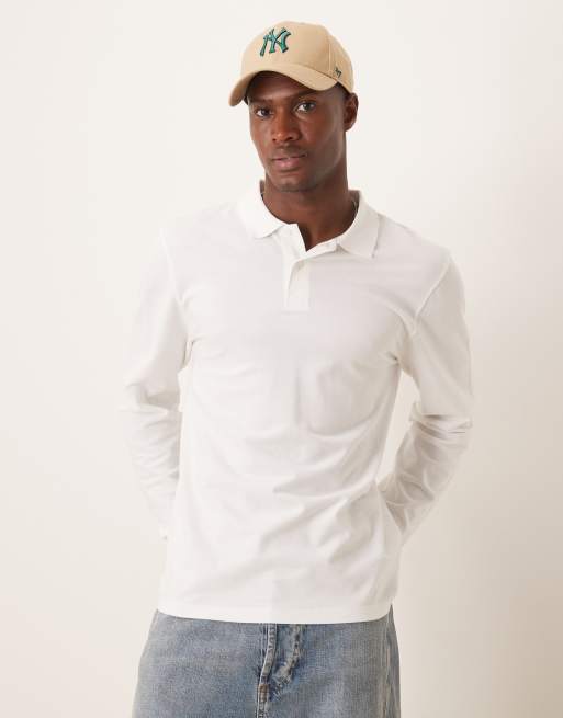 ASOS DESIGN long sleeve smart pique polo in white