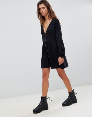 black button smock dress