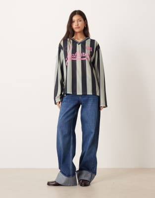 Asos Design Long Sleeve Soccer Style Top With Mallorca Graphic In Multi