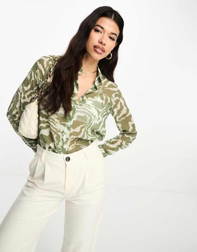 ASOS DESIGN long sleeve soft shirt in khaki zebra print