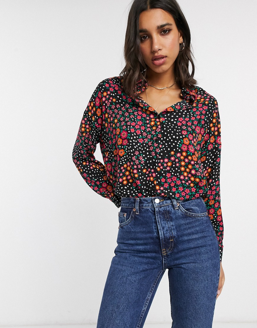 ASOS DESIGN long sleeve soft shirt in mix and match floral print-Multi