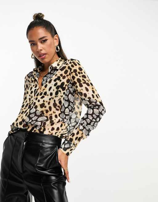 ASOS DESIGN long sleeve soft shirt in mixed animal scarf print, 2 of 4