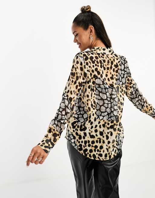 ASOS DESIGN long sleeve soft shirt in mixed animal scarf print, 3 of 4