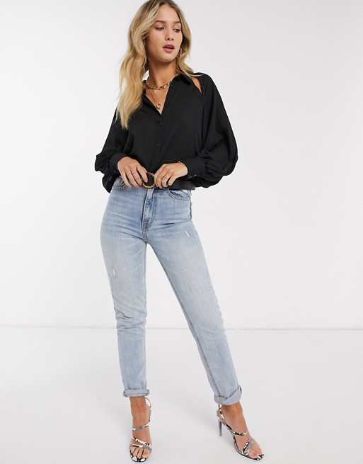 ASOS DESIGN long sleeve soft shirt with cut out detail in black