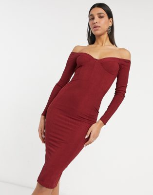 wine bodycon midi dress