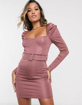 long sleeve satin mini dress