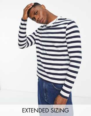 ASOS DESIGN long sleeve stripe t-shirt in navy and white