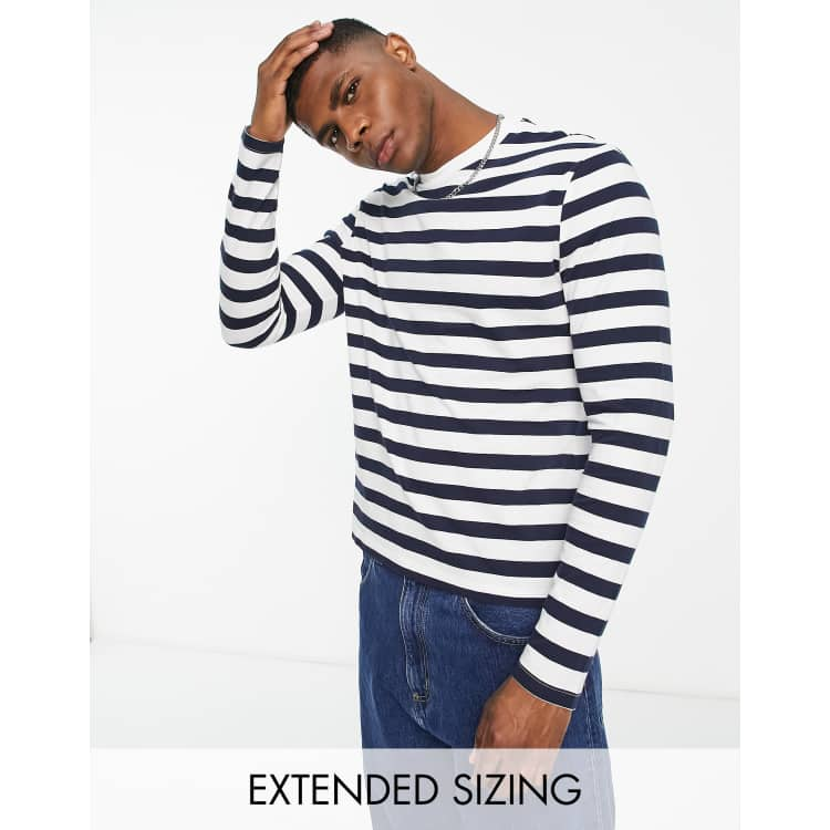 ASOS DESIGN long sleeve stripe t-shirt in navy and white