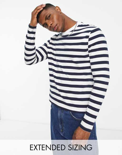 ASOS DESIGN long sleeve stripe t-shirt in navy and white