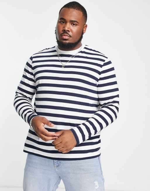 ASOS DESIGN long sleeve stripe t-shirt in navy and white