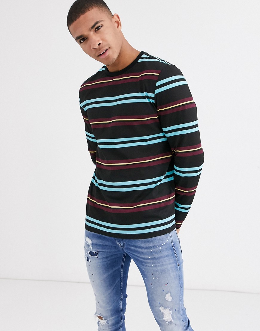 ASOS DESIGN long sleeve stripe t-shirt with contrast neck-Multi
